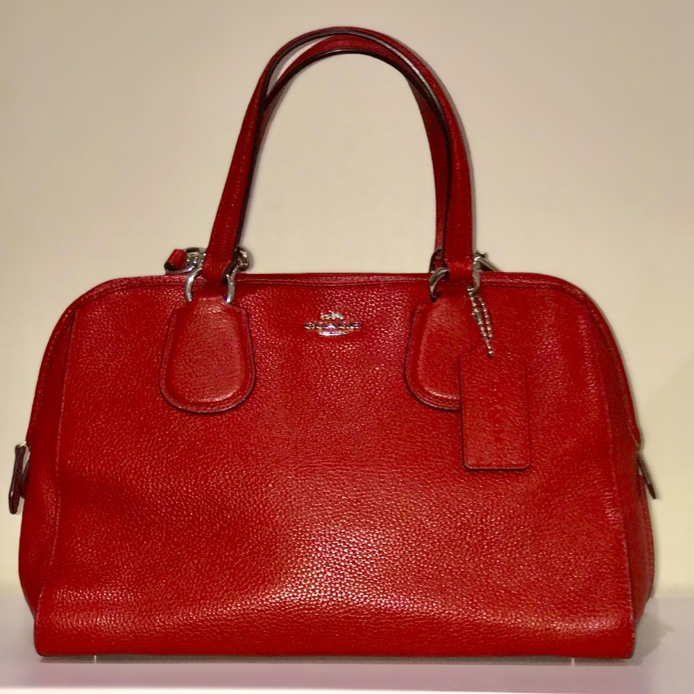 COACH Deep Red Top Handle Crossbody 100% Leather Satchel